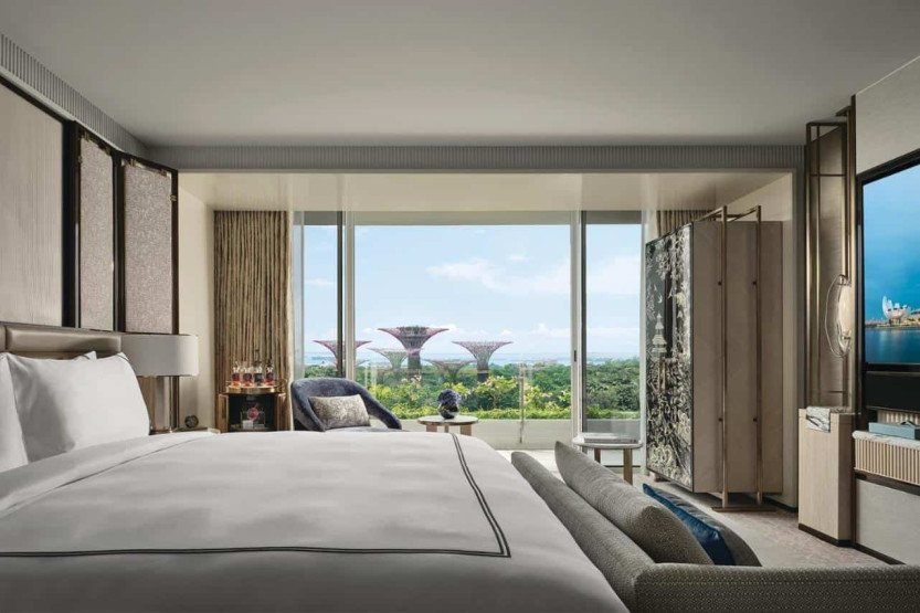 luxury hotels in singapore - Best Luxury Hotels in Singapore Bedroom in the Marina Bay Sands Hotel in Singapore.