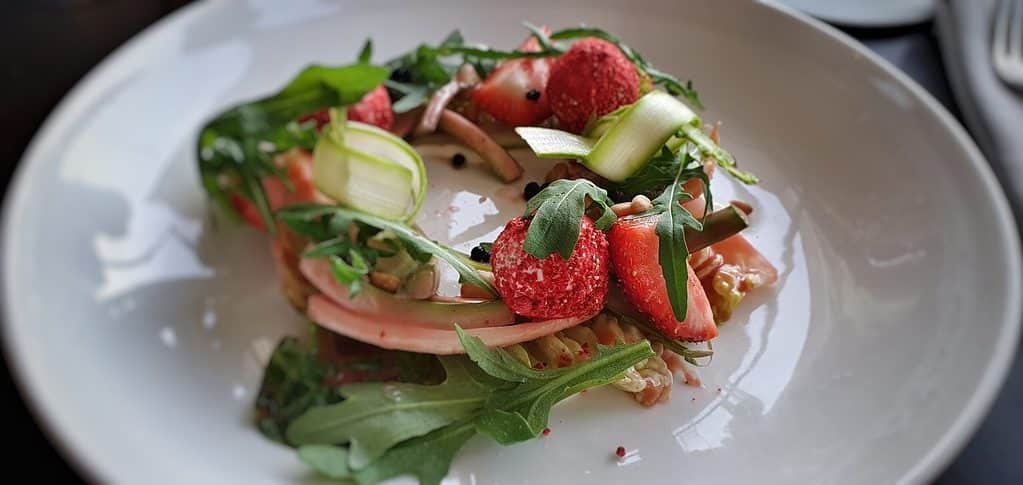 where to eat in Prague - Where to Eat and Drink in Prague Salad at the Mlýnec Restaurant in Prague, Czech Republic.