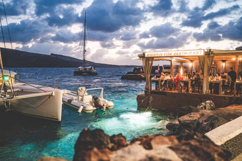Romantic Sunset Restaurants in Santorini - How to Reserve the Best Romantic Sunset Restaurants in Santorini, Greece Ammoudi Fish Tavern in Santorini, Greece.