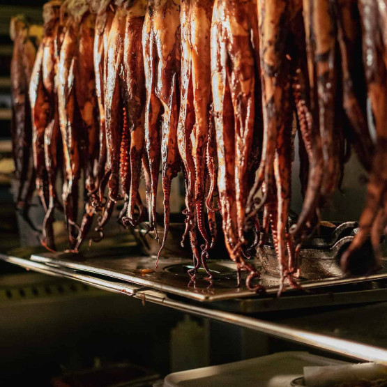 - Top Cafes, Restaurants in Lisbon Octopus preparation for the signature dish, the Octopus Polenta at Javá Rooftop Terrace in Lisbon, Portugal.
