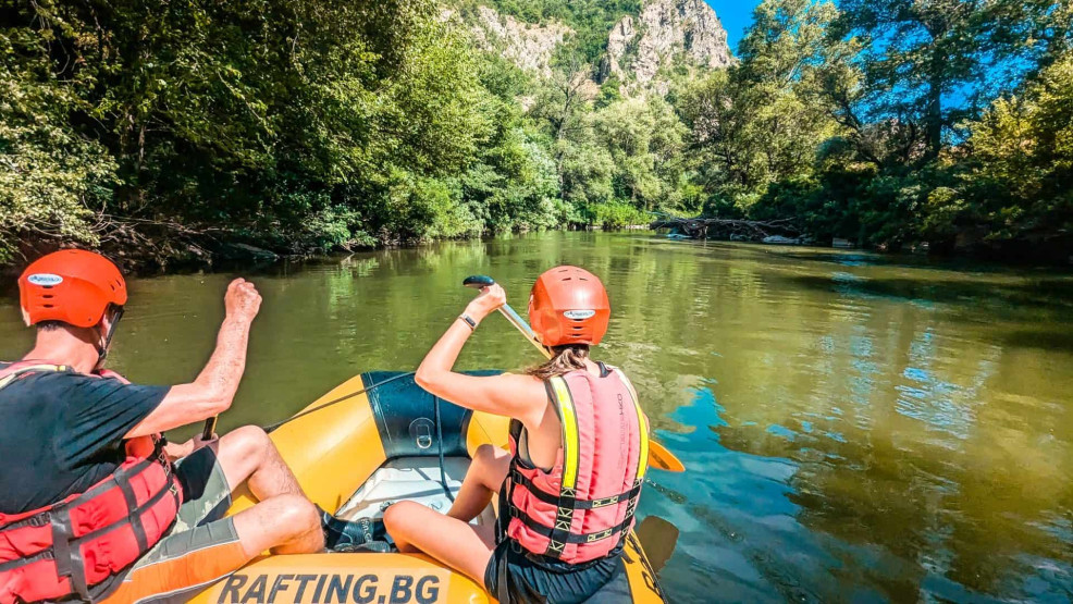 Rafting along rock formations, Bansko, Bulgaria.
