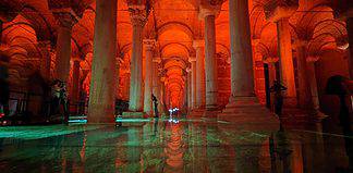 Sights in Istanbul: A City of History and Culture Inside the colorful Basilica Cistern - The Sunken Palace in Istanbul, Turkey.