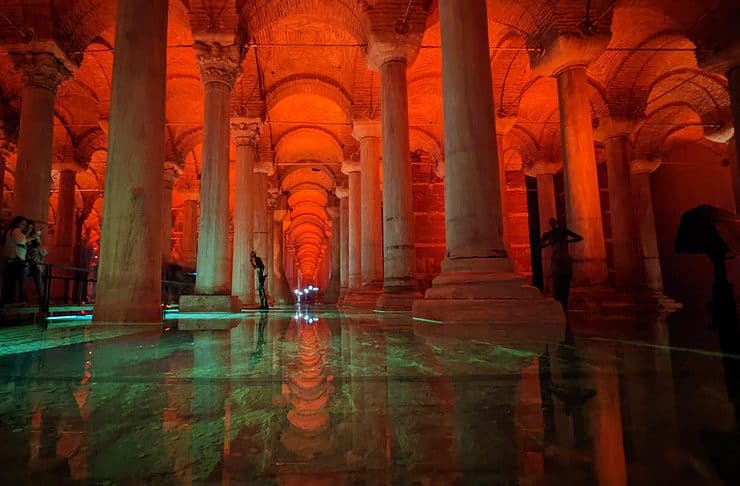Sights in Istanbul: A City of History and Culture Inside the colorful Basilica Cistern - The Sunken Palace in Istanbul, Turkey.