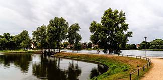 A Sustainable Mecklenburg-Vorpommern Travel Guide Scenic view of Knieperteich lake in Stralsund.