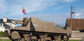 Top Tip for Visiting D-Day Memorial Sites in Normandy (Move Inland!) Sexton self-propelled gun memorial at Ver-sur-Mer, Gold Beach in the Normandy, France.