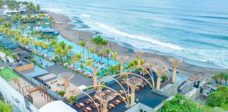 Explore the Massive Atlas Beach Club in Bali: Party Paradise Awaits Aerial view of the Atlas Beach Club in Bali, Indonesia.