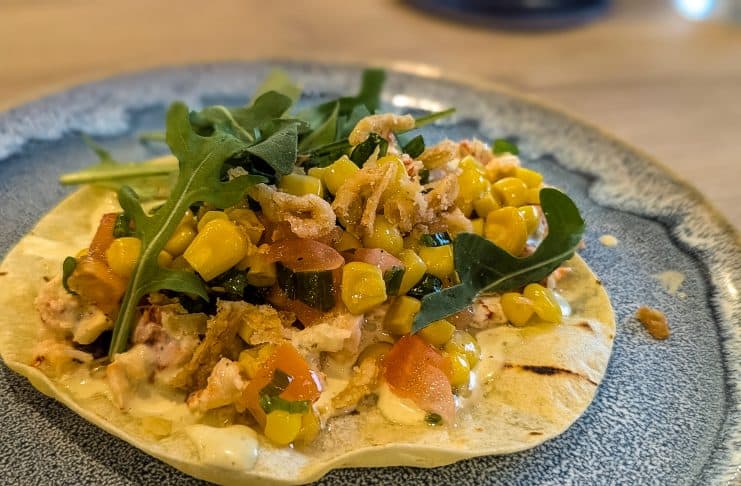 What and Where to Eat in Québec Maritime Regions Canadian seafood taco at Maqahamok - Pub wolastoqey, Quebec, Canada.