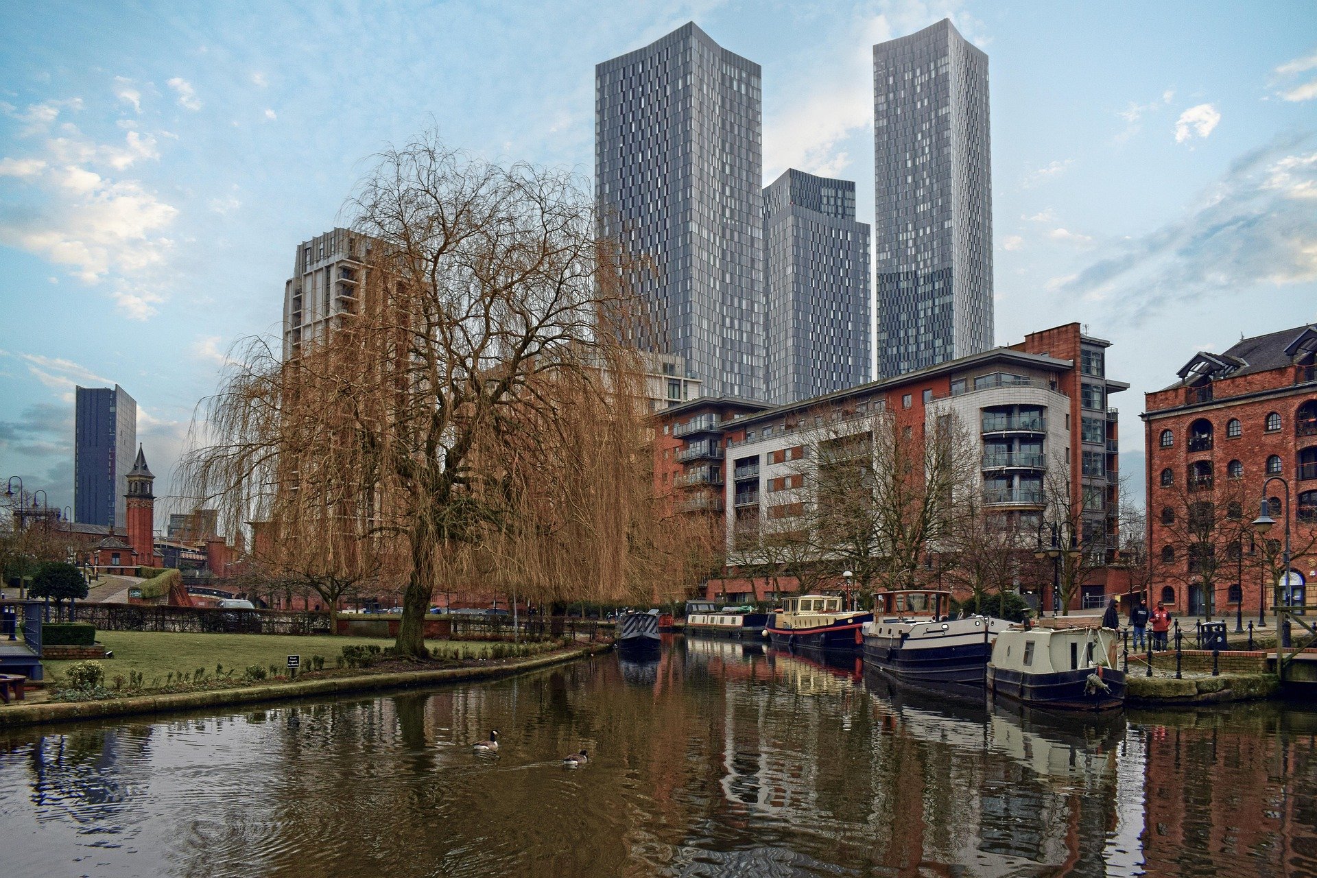 Canal boats in Castlefield, Manchester, UK.