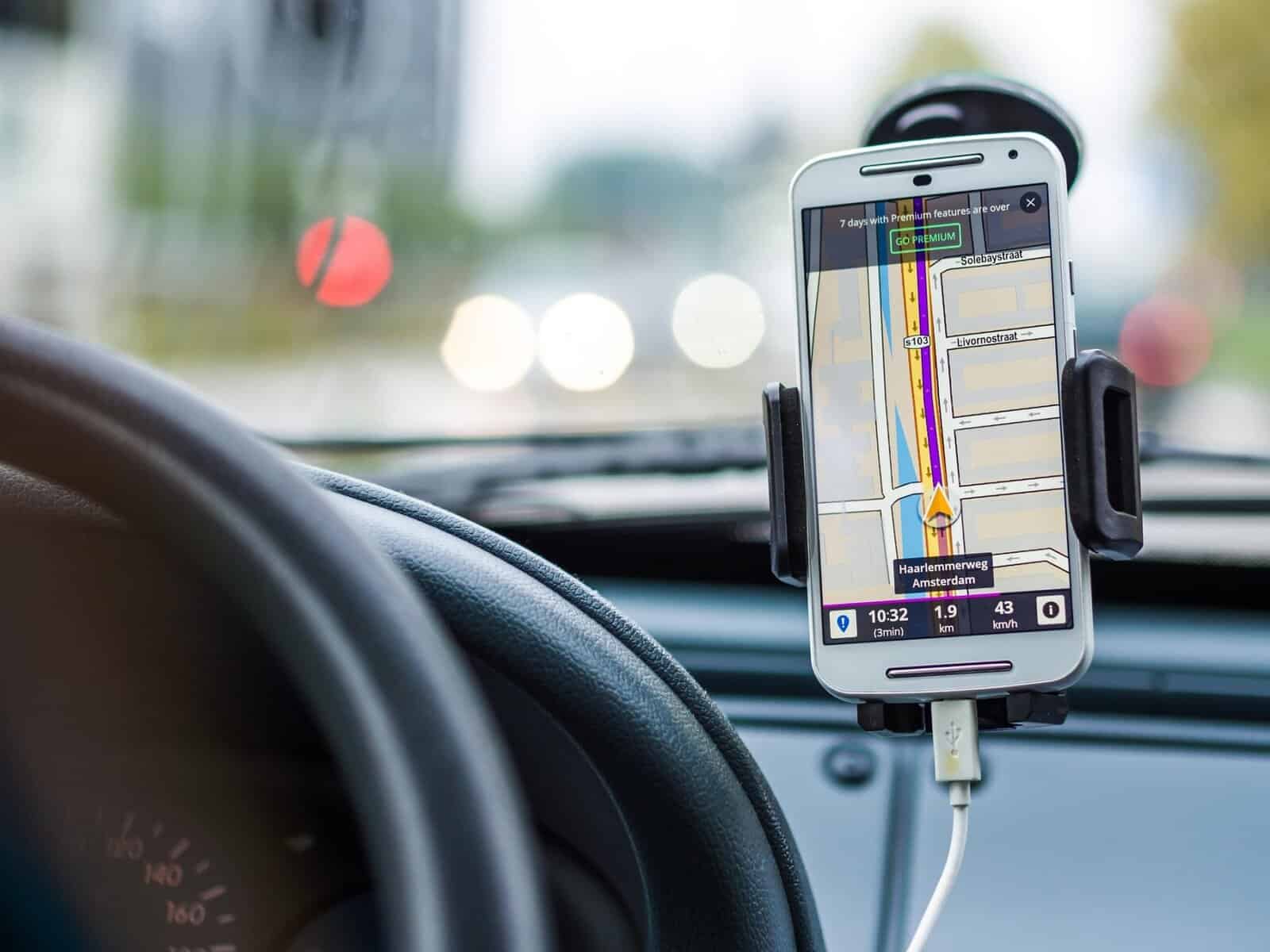 Smartphone navigation app used during travel to support connectivity and ease of location in unfamiliar places.