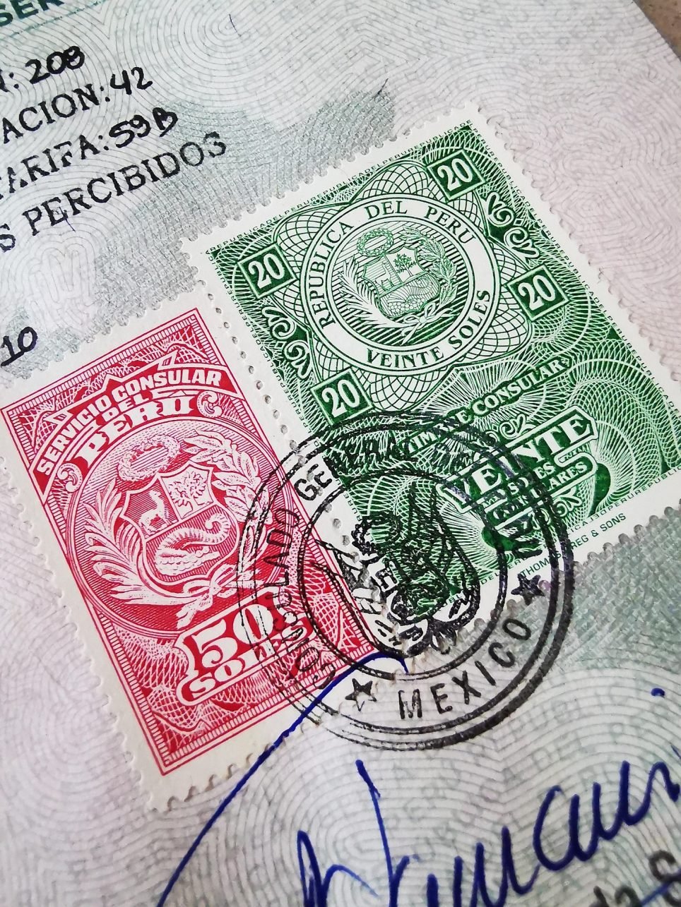 Passport with Peru stamps.