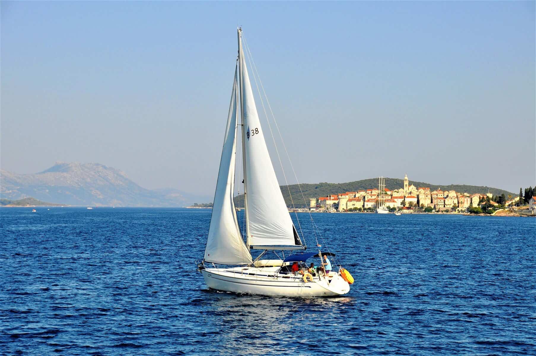 Sailing the coast at Korčula in Croatia.