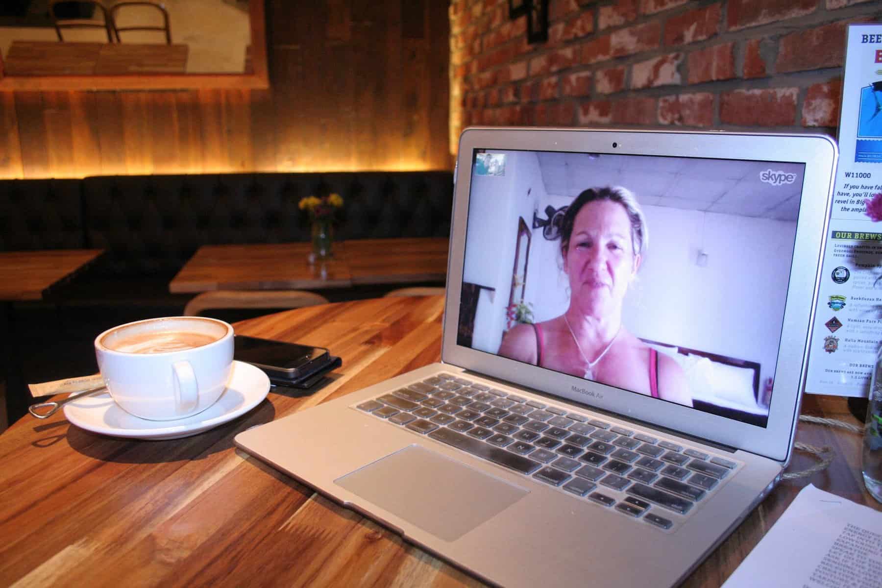 Skype video call on the laptop.