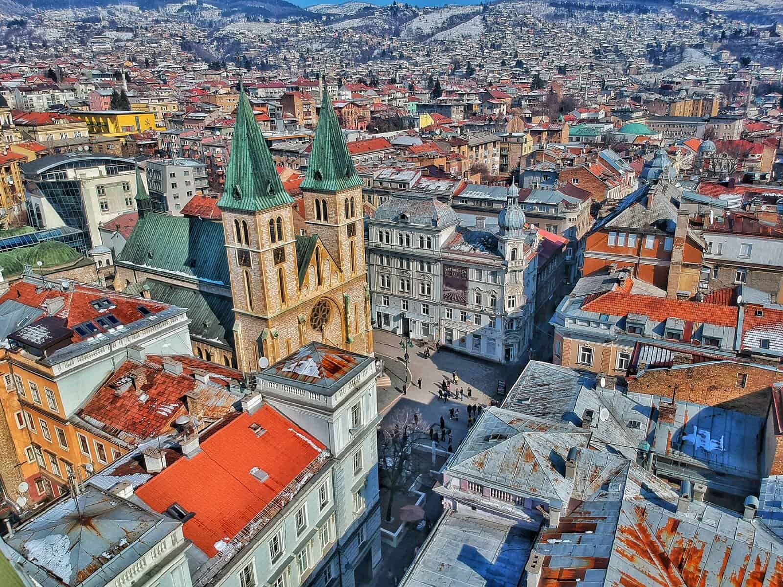 View onto the city center of Sarajevo in Bosnia Herzegovina.