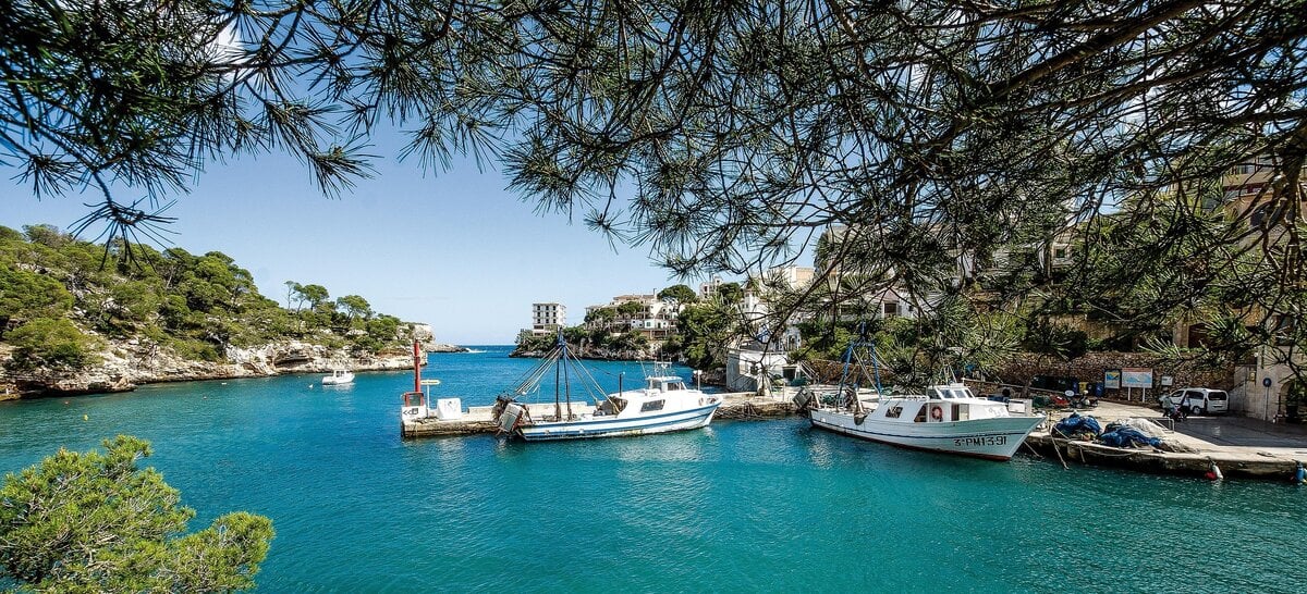 Boats in Cala Figueira in Mallorca, Spain.
