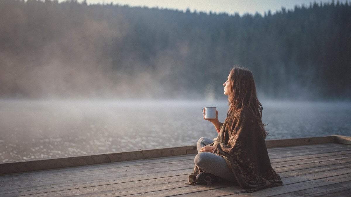 Coffee at the lake in the morning.