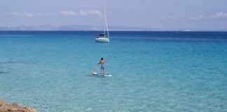 What to Do on a Day Trip or Short Stay in Formentera from Ibiza SUP and sailing yacht in Formentera, Spain.