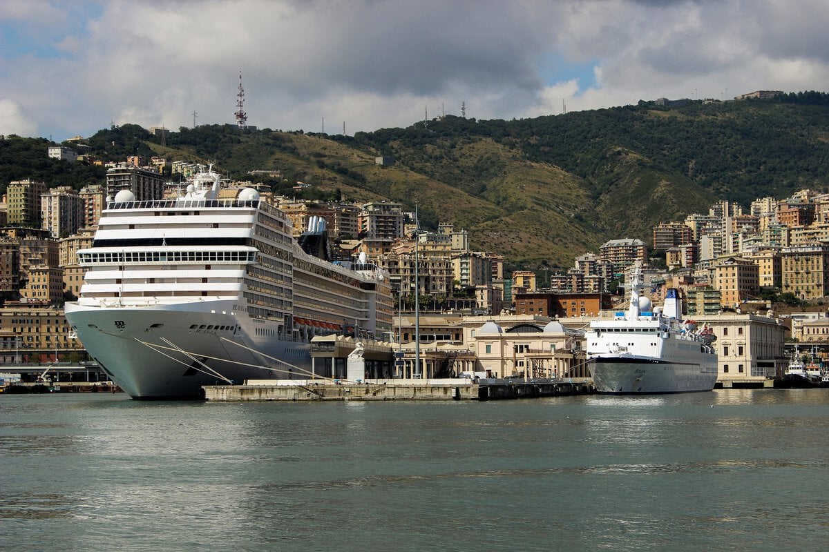 Ships in the harbor of Genova in Italy.
