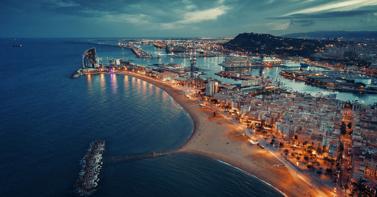Barceloneta Beach at night, Spain