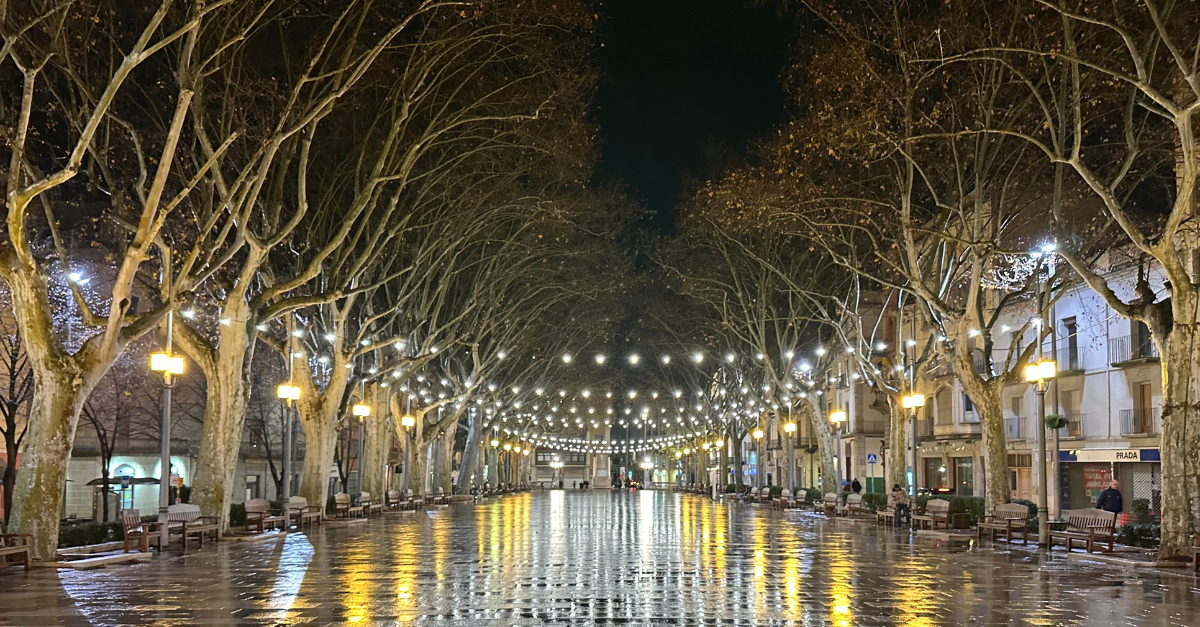 Las Ramblas at night in Barcelona, Spain