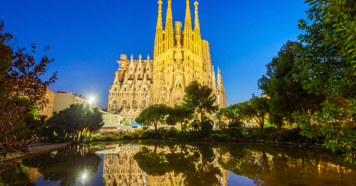 Sagrada Familia at night in Barcelona