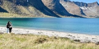 A Guide to Exploring the Outdoors of Northern Norway Couple from behind on a beach in Senja, Northern Norway
