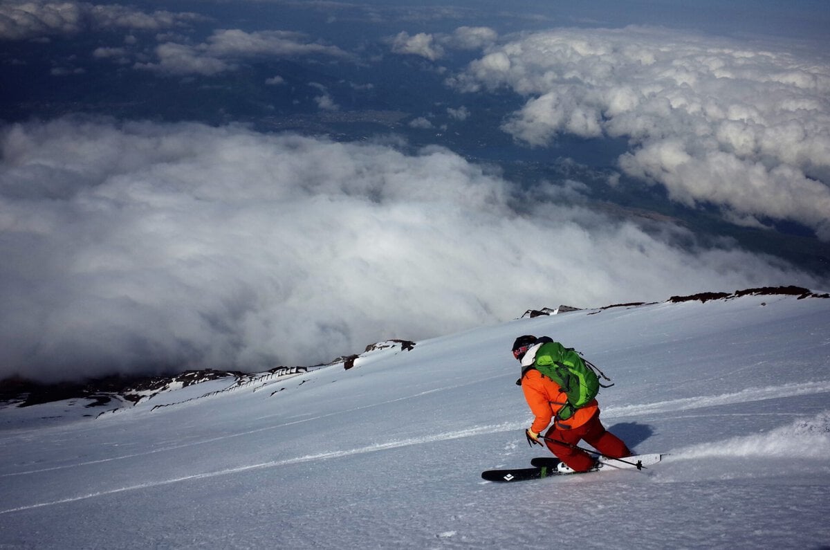 Skiing on Mount Fuji, Japan