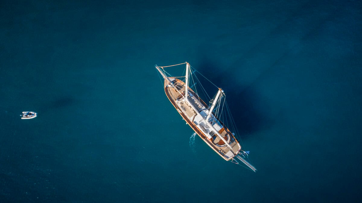 Aerial view of a gulet cruise in Greece