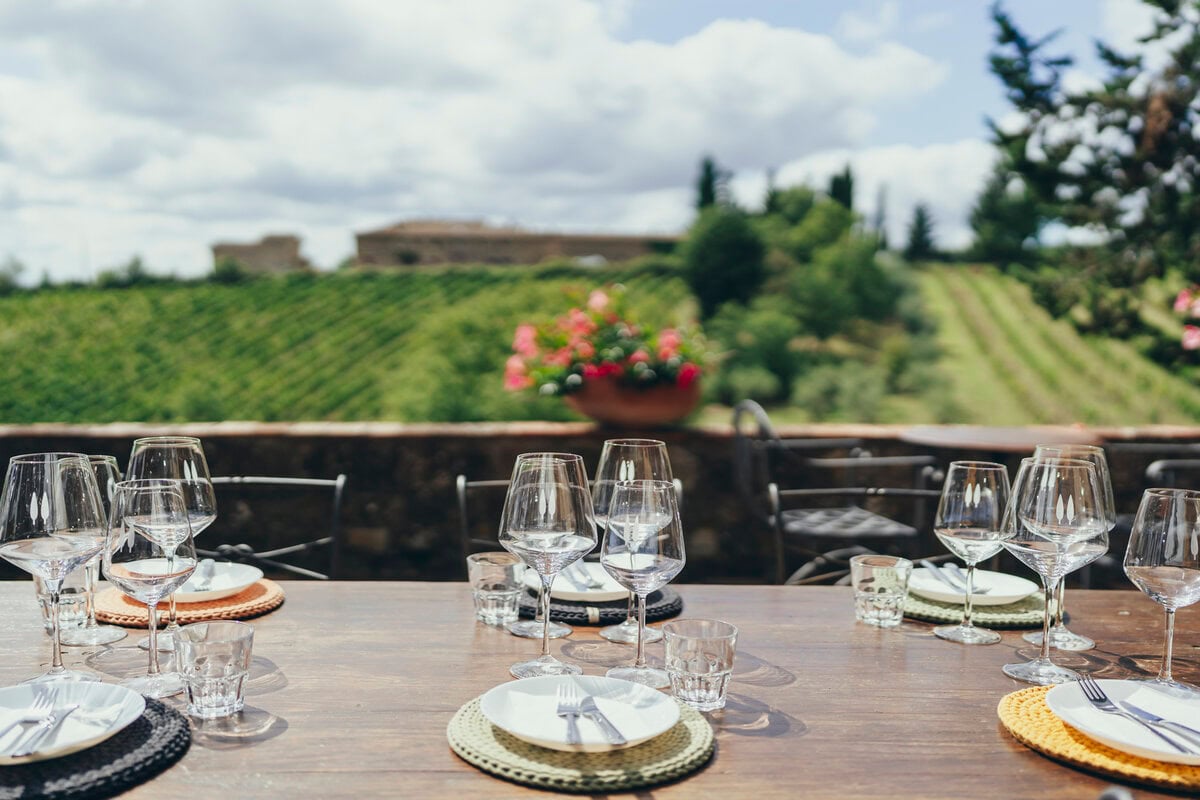 wine glasses at a family winery in Chianti Classico, Tuscany